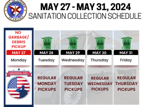 Memorial Day sanitation schedule