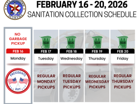 Presidents Day 2026 pickup schedule calendar graphic