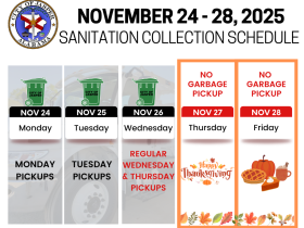thanksgiving week garbage pickup calendar. All pickups the same except Thursday pickups will be on Wednesday.