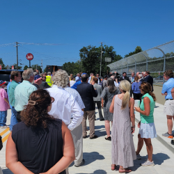 crowd on bridge