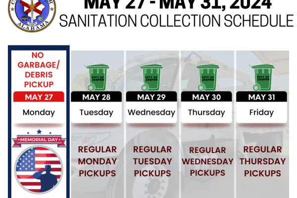 Memorial Day sanitation schedule