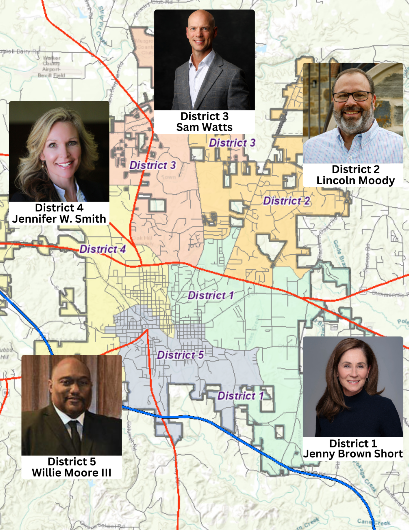 City Council by District with Jasper city map