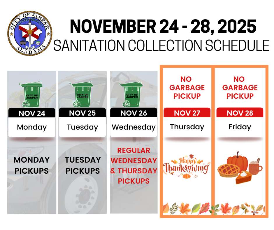 thanksgiving week garbage pickup calendar. All pickups the same except Thursday pickups will be on Wednesday.